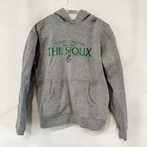 Youth North Dakota Fighting Sioux Hooded Sweatshirt Sz Medium‎ Grey VTG UND